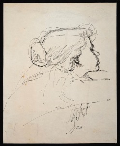 CHARLES BLACKMAN (1928-2018), (portrait of the artist's wife), pen and ink on paper, signed lower right "C. B.", sheet size 24 x 20cm.