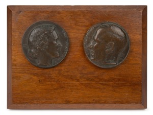 ANDOR M&Eacute;SZ&Aacute;ROS (1900-1972), pair of bronze profile portrait plaques of Lt. Col. Stillman M.C. and his wife F. M. Stillman, mounted on blackwood board, mid 20th century, 15 x 20cm overall.