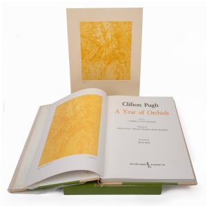 CLIFTON ERNEST PUGH (1924 - 1990), "A Year of Orchids" limited edition volume [52/55] signed and numbered by the artist; accompanied by the original etching titled "Donkey Orchid", also signed and numbered by the artist. The book, with half vellum binding