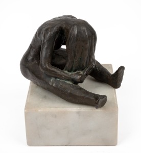 MICHAEL MESZAROS (1945 - ) bronze maquette of a woman brushing her hair, resting on marble base, signed "Michael Meszaros, 1975", 13cm high overall.