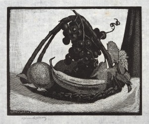 LIONEL LINDSAY (1874-1961), Fruit Basket, woodcut, signed in the lower margin "Lionel Lindsay", ​​​​​​​sheet size 16 x 17cm overall.