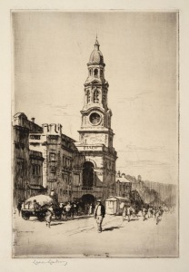 LIONEL LINDSAY (1874-1961), Town Hall, Adelaide, drypoint etching, signed in the lower margin "Lionel Lindsay", sheet size 23 x 17cm overall.