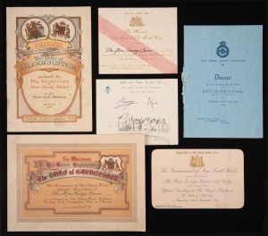 ROYAL VISIT, 1934: Group of items gathered by Australian politician George Cann, comprising an invitation to the November 22nd Official Landing of the Duke of Gloucester, an invitation and programme for the November 23rd Welcome Dinner at Sydney Town Hall