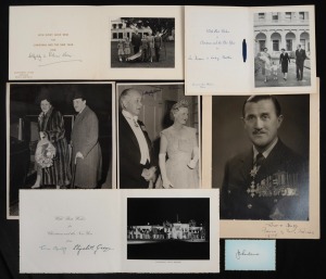 AUSTRALIAN STATE GOVERNORS: Group of mostly signed ephemera (cards, photographs); governors include Sir Dallas Brooks (Vic), Sir James Rowland (NSW), Sir Robert Allingham George (SA), and Willoughby Norrie (SA). (7 items; 6 signed)