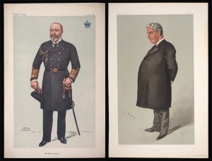 VANITY FAIR colour lithographs by "Spy": "His Majesty The King." (June 19th, 1902) and "Australia" [Sir Edmund Barton, Australia's first Prime Minister] (October 16th, 1902), both in very good condition, (2) each 39 x 25cm overall.