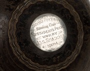 "NORTH FITZROY BOWLING CLUB PRESIDENTS PRIZE Won By JAS. SNADDEN, 1891" Australian silver mounted lawn bowl. - 2