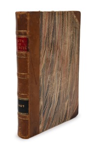 Tasmanian magistrate James Mercer's personal bound volume of the 1857 Acts of Council, signed by Mercer on page three of the printed text, incorporating a handwritten contents page and the index of the 1857 Hobart Town Gazette as prelims, as well as a dra