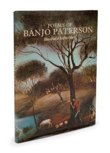 PRO HART: Original dated pen signature (1975) together with a signed and dated sketch titled "Mulga Bill" to the blank front end paper of "Poems of Banjo Paterson illustrated by Pro Hart" [Sydney : Ure Smith, 1974] 1st ed. with illustrated dustjacket.