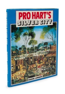 PRO HART: Original dated pen signature (1985) together with a black and green ink sketch depicting bull ants and mosquitos to the blank front end paper of "Pro Hart's Silver City" [Sydney : View Productions, 1985] 1st ed. with illustrated dustjacket.