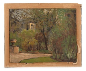 INA (GEORGINA ALICE) GREGORY (1874-1964) (attributed), (Charterisville School, garden scene), oil on card, 22 x 27cm.