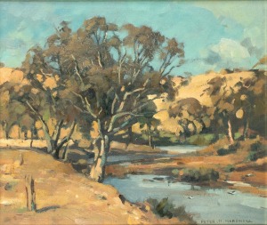 PETER MARSHALL (1964 - ), Moody River, oil on board, signed lower right "Peter H. Marshall", ​​​​​​​30 x 35cm, 40 x 45cm overall.