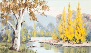 NORMA KETT (working 1970-80s), (untitled river scene), oil on canvas board, signed lower right "Norma Kett", 30 x 40cm, 46 x 66cm overall.