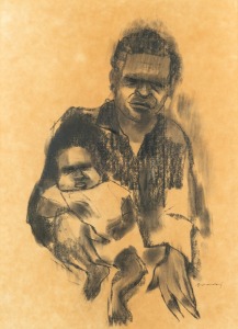 GEORGE VOUDOURIS (1920-1990), (father and child), mixed media on paper, signed lower right "G. Voudouris", 51 x 37cm, 72 x 56cm overall.