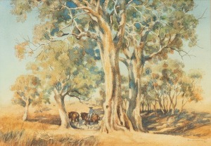 FRANK WESLEY (working 1970s), (stockman in landscape), watercolour, signed lower right "Frank Wesley, '80", 19 x 26cm, 39 x 45cm overall.