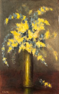 E. HUME, (still life with wattle), oil on canvas board, signed lower left "E. Hume", 71 x 45cm, 60 x 85cm overall.