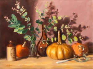 JUDY FORD, Food For Thought, oil on canvas board, signed lower left "Judy Ford", 45 x 60cm, 65 x 80cm overall.