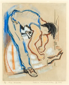 DIANA MOGENSEN (1929-1994), The Shearer, mixed media, 4/8, signed lower right "Diana Mogensen, 1986", 41 x 34cm, 64 x 53cm overall.