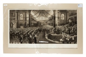 "H.R.H. The Duke of Cornwall and York Opening the First Commonwealth Parliament of Australia - May 9th 1901" photogravure after the original painting by Charles Nuttall (1872-1934), window-mounted, 70.5 x 113cm overall; other examples known to be held by 