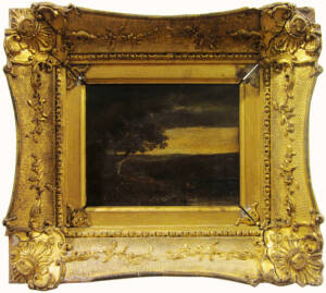 BENJAMIN BARKER&nbsp;OF BATH (British, 1776-1838):&nbsp;Moonlight by the River,&nbsp;oil on panel.&nbsp;12 x 15.5cm
