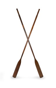 A pair of vintage timber boat oars, 19th/20th century, 240cm long.
