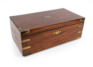 An antique brass bound cedar writing box, 19th century, 18cm high, 50cm wide, 26cm deep.