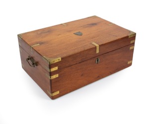 An Australian cedar brass bound deed box with silver ownership plaque, 19th century, 15cm high, 40cm wide, 25cm deep.