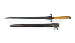 A Georgian naval Officer's dirk with ivory handle and leather scabbard (cut down), late 18th century, 35cm long.