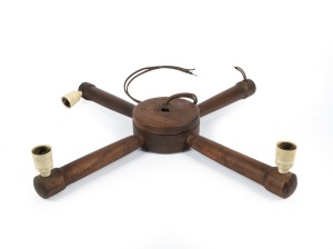 SCHULIM KRIMPER (attributed) vintage Australian blackwood four branch hanging light, 62cm wide.
