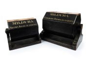 JUROR SELECTION BOXES two antique timber examples with painted finish, titled "MILDURA Common Jurors In Reserve" and "MILDURA Special Jurors In Reserve", 19th/20th century, (2 items), the larger 39cm high, 50cm wide, 30cm deep.