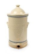 LITHGOW POTTERY "Palace Filter" antique Australian pottery water filter with blue decorative trim, 19th/20th century, ​​​​​​​42cm high.