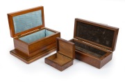 Three assorted timber boxes, Australian and English, 19th/20th century, the largest 31cm wide. - 2