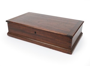 An antique Australian cedar bible box with dovetail construction, original lock and key, 19th century, 12cm high, 47cm high, 27cm deep.