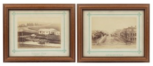CHARLES NETTLETON pair of albumin photographs of Melbourne scenes, each laid down on card and attractively caption: I.) Raleigh's Punt, Maribyrnong, II.) Collins Street, East, framed 24 x 29cm each overall.