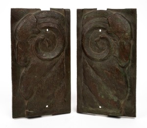 ANDOR M&Eacute;SZ&Aacute;ROS (1900-1972), pair of cast bronze door plates with ram decoration, purported to have been made for the Wool Board building in Melbourne, mid 20th century, stamped "A. M.", 27 x 15cm.