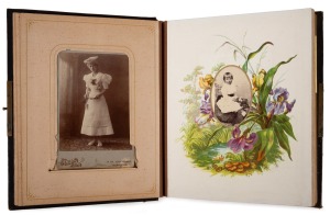 [TASMANIAN INTEREST] A tooled leather album containing 34 CDVs (noted Miles de Hale Ponsonby, Arthur Morris, two early Batchelder & O'Neill, and Wyatt [Warrnambool]) and 14 cabinet cards (noted two Wherret [Hobart], Whitelaws [Launceston], two Nicholas [L