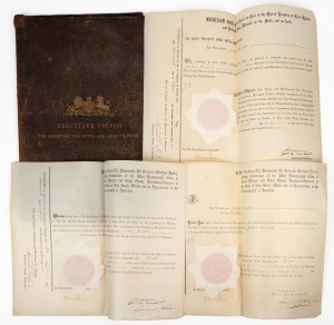 Three original vellum documents, completed in manuscript, appointing JOHN KIDD to membership of the Executive Council of New South Wales in April 1901, one appointing him to the position of Secretary for Agriculture, and the third appointing to be Secreta