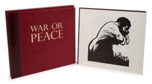 WAR OR PEACE by Noul Counihan with poems by Jack Lindsay, published by Gryphon Books [Melbourne, 1979], limited edition 40/250 signed by Counihan and Lindsay. Square folio with 12 original wood block prints. Burgundy half morocco with cloth boards and gil