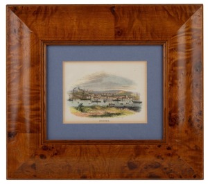 Five assorted antique Australian scene colour engravings and etching, including Ballarat, Barossa Ranges, Townsville and Melbourne, 19th century, the largest 30 x 34cm overall.