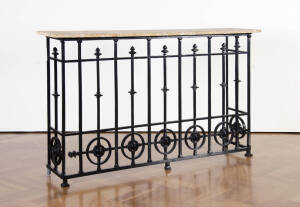 French cast iron console table with stone top, ex Chantilly France. 170cm x 36 x 98cm