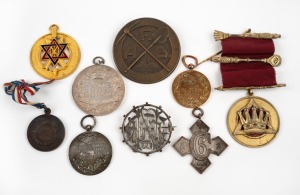MILITARY & MASONIC group of medals and badges, including silver, silver gilt and bronze, (9 items).