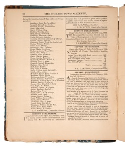 HOBART TOWN GAZETTE bound volume for the year 1852, loose card covers but content still good with numerous listings on convicts, reward notices etc.
