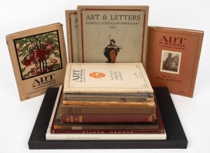 Art Books: An attractive selection including "Art in Australia", "Art and Letters", "Etchings of John Shirlow" 98/100 copies with tipped in drypoint engraving, "The Art of J.J. Hilder", "Conrad Martens The Man and His Art" by Lionel Lindsay (with d/j), "E