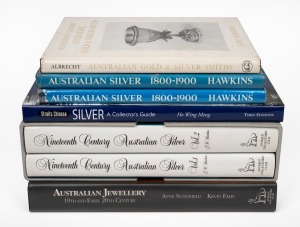 AUSTRALIAN SILVER, JEWELLERY & STRAITS CHINESE SILVER group of reference books, including Kurt Albrecht, Anne Schofield & Kevin Fahy and John Hawkins, six books in seven volumes.