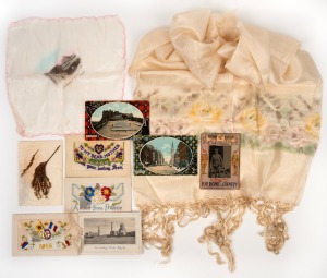 WW1 period assorted postcards and silk souvenirs, (qty).