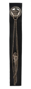 CONVICT DEPARTMENT senior Officer's pouch belt boss and whistle with Inkerman chains, 19th century, the boss 5.2cm diameter.