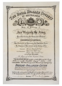 THE ROYAL HUMANE SOCIETY OF AUSTRALASIA certificate of merit on vellum to Douglas Phillipson Cotton, housed in original presentation scroll with embossed gilt lettering.