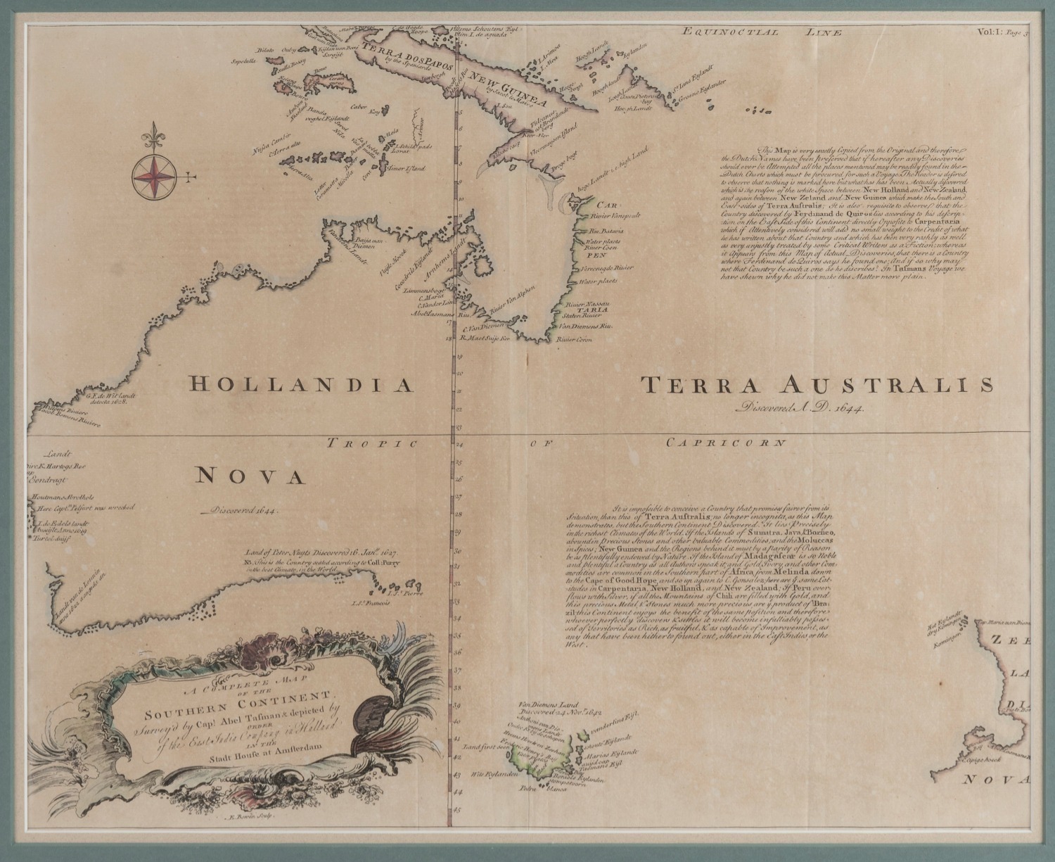 SOUTHERN CONTINENT antique map with later hand-coloured enhancement ...