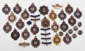 ROYAL ANTEDILUVIAN ORDER OF BUFFALOES: Group of thirty-seven sterling silver medallions and badges, mostly 1940s, most of them inscribed, overall weight approximately 420g.