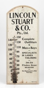 LINCOLN STUART & Co. Pty. Ltd. point of sale advertising thermometer, 19th/20th century. 53cm high.