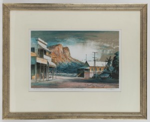 KENNETH JACK (1924-2006), I.) Hotel at Port Douglas, Queensland, II.) Yacht Club, Townsville, Q., III.) Van Diemen's Land Co. Waterfront Store, (1880), Stanley, N. W. Tasmania, colour lithograph prints (editions of 200), each 30 x 45cm, 56 x 69cm overall.